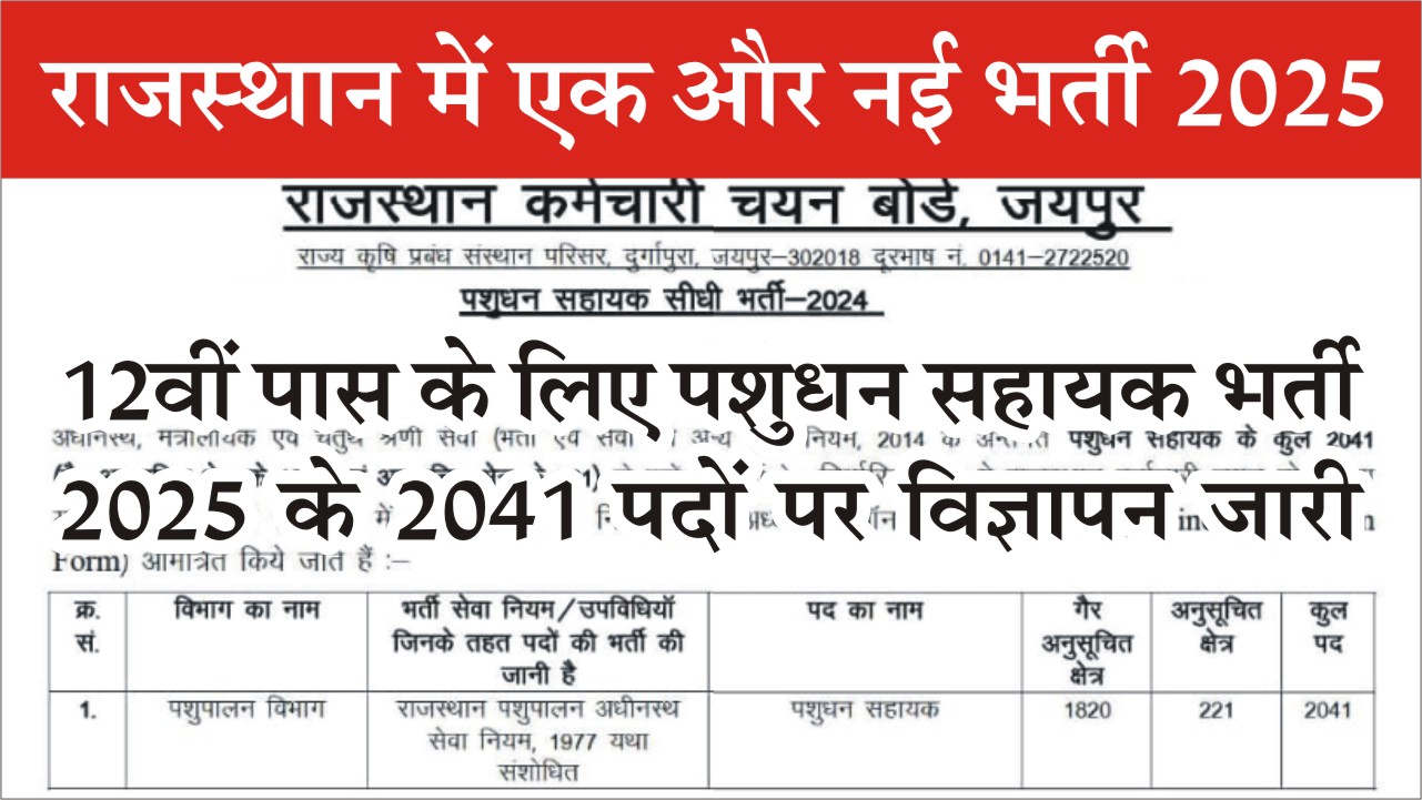 RSSB Pashudhan Sahayak Bharti 2025