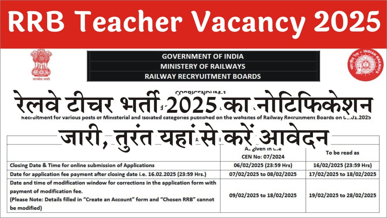 RRB Teacher Vacancy 2025