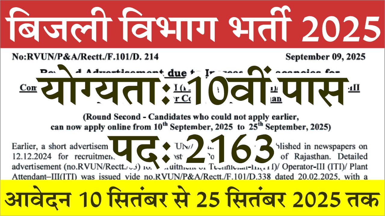 Bijli Vibhag Vacancy 2025