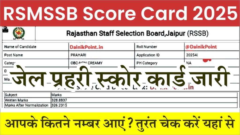 RSMSSB Jail Prahari Score Card 2025