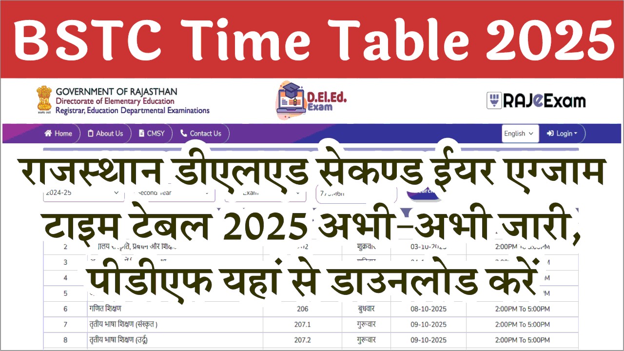 Rajasthan BSTC 2nd Year Exam Time Table 2025